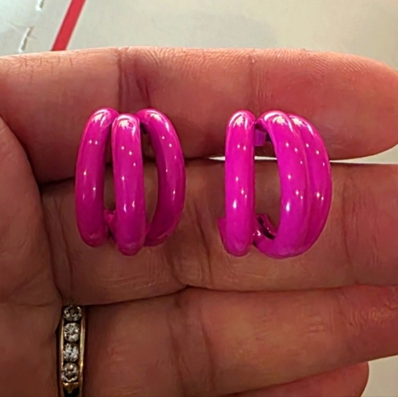 Pink Triple Layer Hoop Earrings - Picture 2 of 7